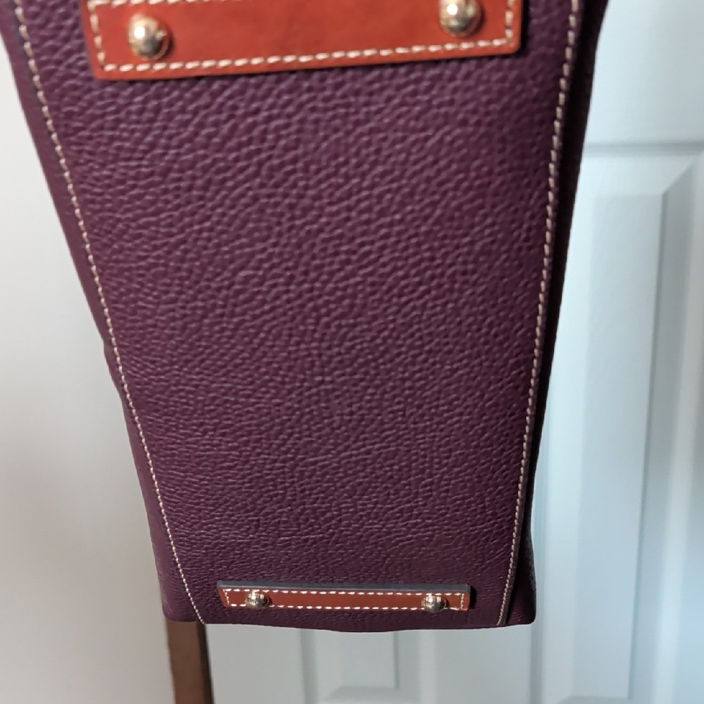 Dooney & Bourke Plum Pebble Leather Tote with Tan Trim - Picture 4 of 13
